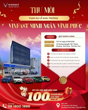 Khai Trương VinFast Minh Ngân Vĩnh Phúc – Ưu Đãi Cực Lớn Cho 100 Khách Hàng Tiên Phong